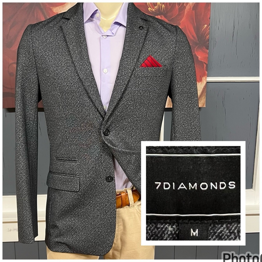 7 Diamonds Blazer Mens Sz Medium (40R) Slim Fit Polyester Blend Stretch Gray
